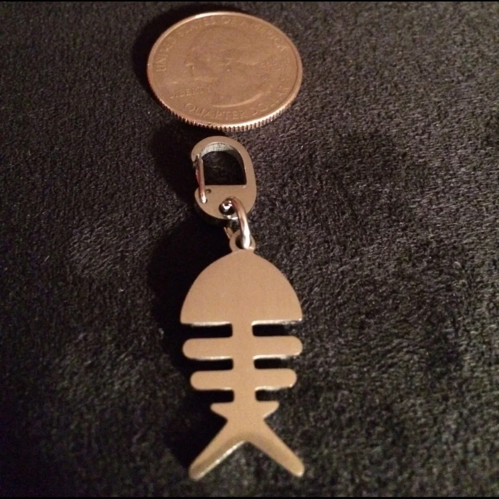 Custom Fishbone charm/ Stainless steel with cubics.NWT